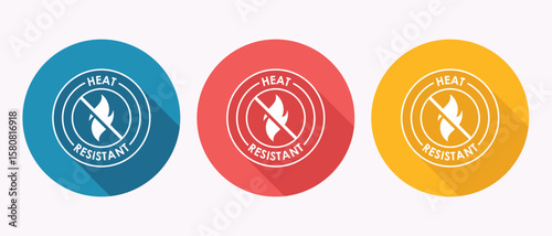 Various Color Heat Resistant Icons With Long Shadows Depicting Safety and Durability