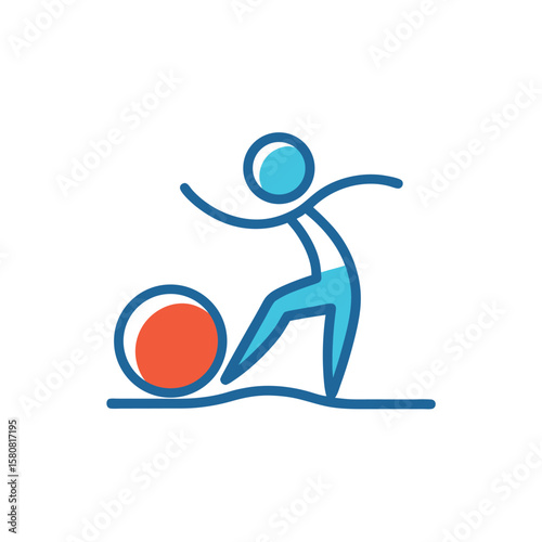 physiotherapy line color icon therapy ball stretch