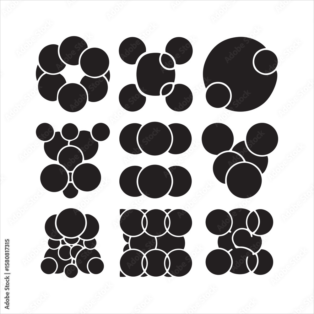 Fototapeta premium Abstract arrangement of black circles with white outlines on white background