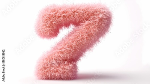 Cute pink number 7 or seven as fur shape, short hair, white background
