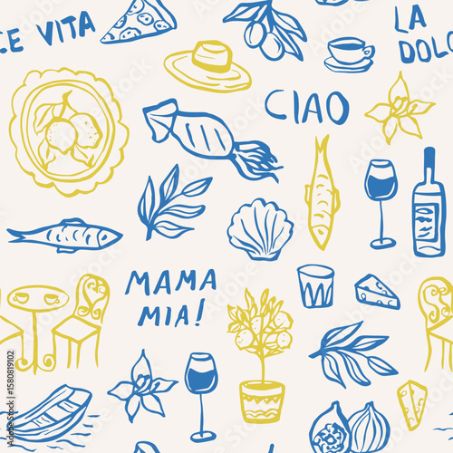 Hand drawn whimsical summer vacation background