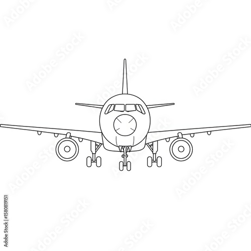 Airplane Front View Outline Illustration | Transportation Concept