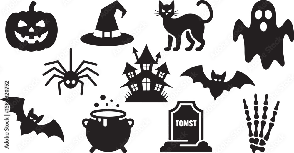 Fototapeta premium Spooky Halloween Themed Icons and Spooky Elements Set