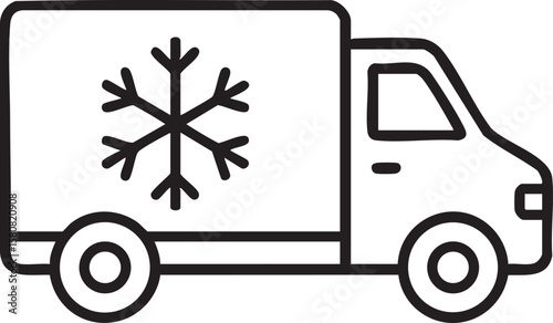 Refrigerated Truck Icon A Simple Black and White Illustration of Cold Chain Logistics minimalist line