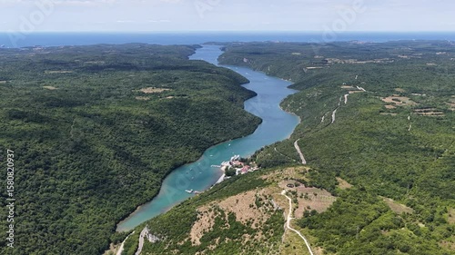 Panoramic shot of the lim fjord in Istria Croatia during summer