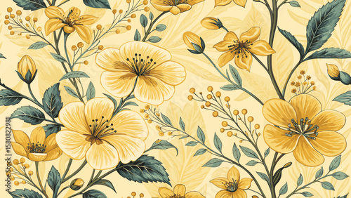 Wallpaper Mural Vector illustration seamless pattern flowers yellow background. Torontodigital.ca
