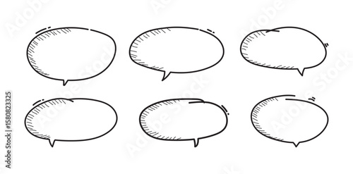 Hand-drawn oval speech bubble set illustration.