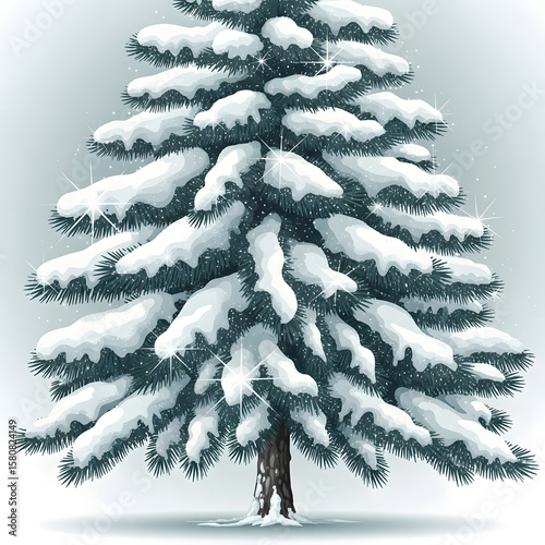 Snow-covered fir trees symbolize the serene beauty of winter, often used for festive Christmas and New Year's celebrations