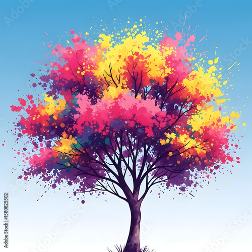 abstract tree with colorful splashes vector