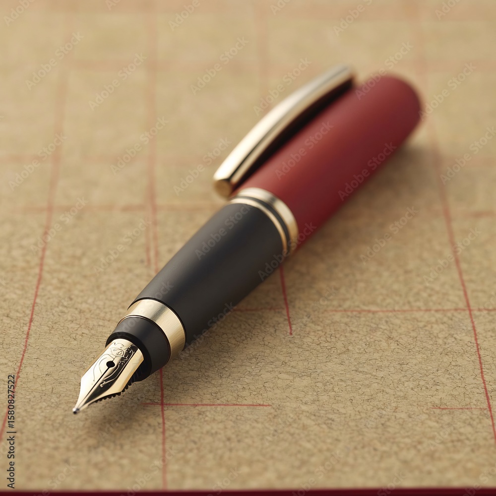 Fototapeta premium Closeup of pen resting notepad with shallow focus