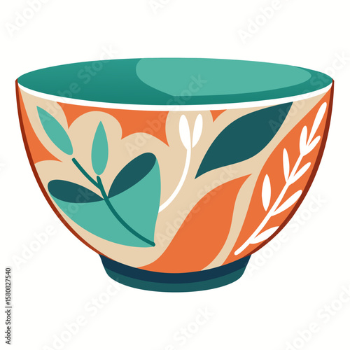 Decorative ceramic bowl with abstract geometric print isolated on white background