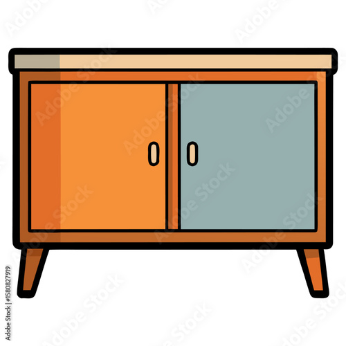 Flat vector illustration of a modern tv console table with a sliding door isolated on white background