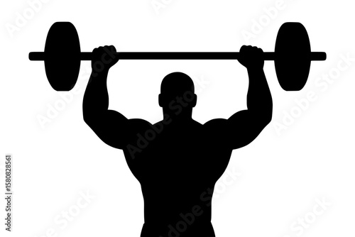 Silhouette of a weightlifter raising a barbell against a white background