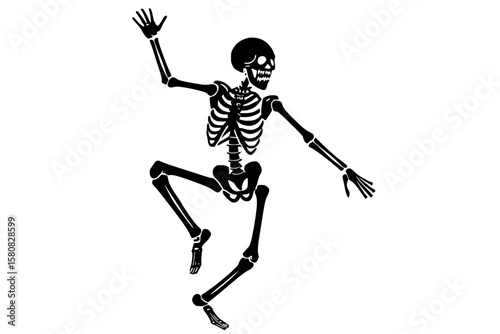 Playful Skeleton Silhouette Dancing Against a Light Background