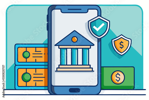 Mobile Banking App Interface with Financial Icons – Online Payment and Secure Transaction Concept