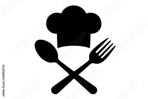 Chef's Hat and Utensils Silhouette on White Background