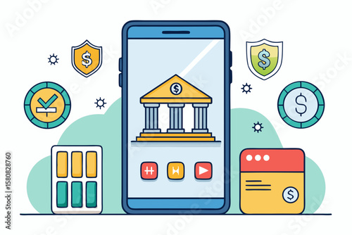 Mobile Banking App Interface with Financial Icons – Online Payment and Secure Transaction Concept