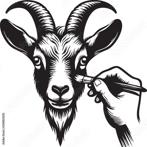 Mystical goat face with horns. Esoteric astrology and spiritual symbol isolated.