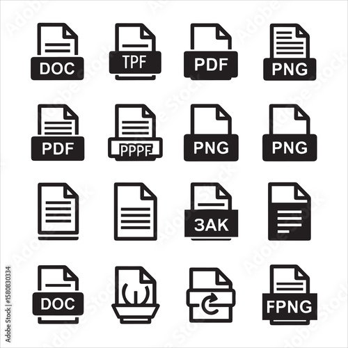 Collection of digital document file type icons representing various formats