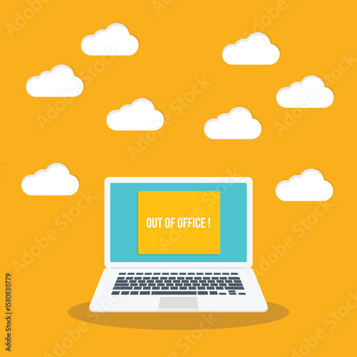Laptop with out of office business sign