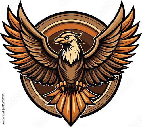 Heraldic vector design featuring a flying eagle with spread wings and a shield, perfect for an emblem or tattoo illustration