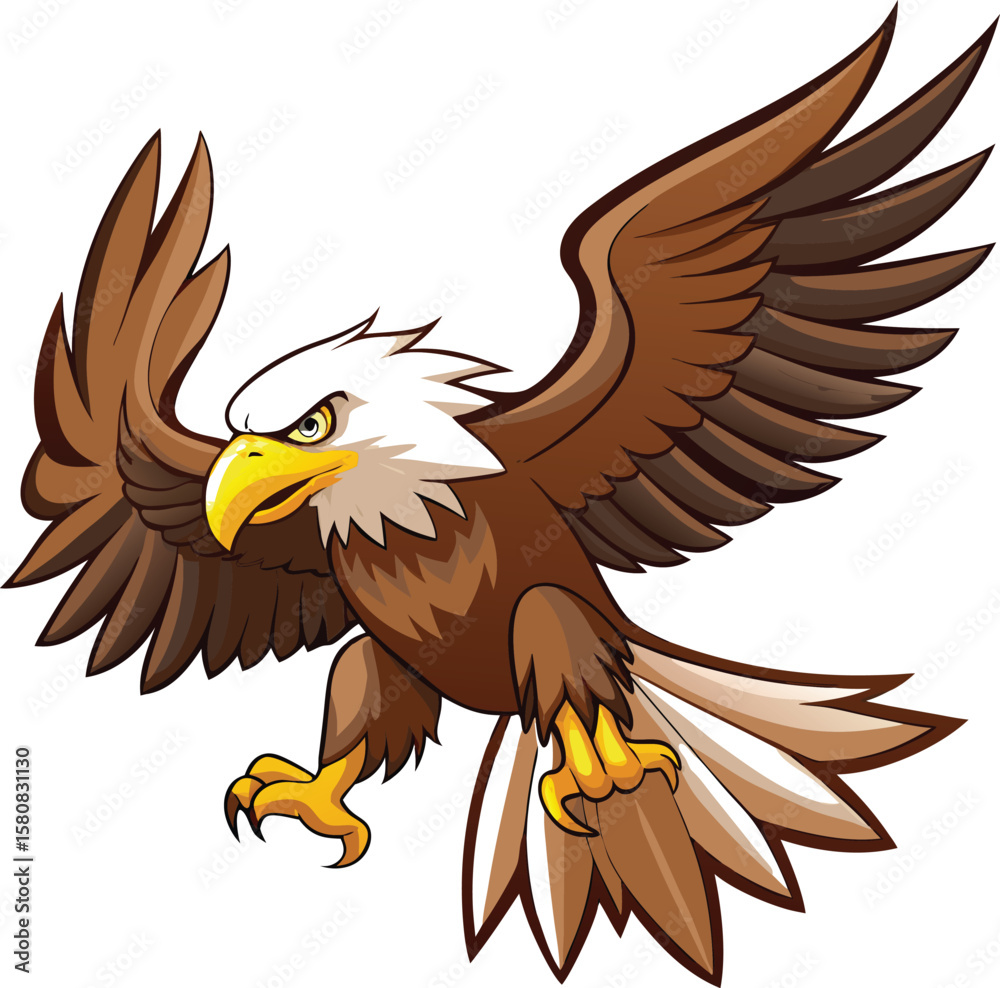 Obraz premium Flying bald eagle vector cartoon illustration with a red ribbon, a fierce symbol of nature and wildlife