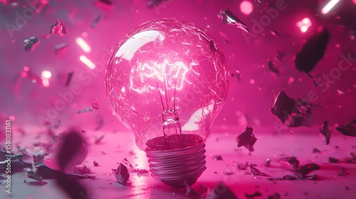 Creative light bulb explodes with splashes of multi-colored paint
