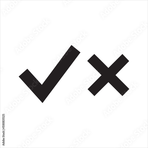 Simple black check mark and cross symbols on a white background