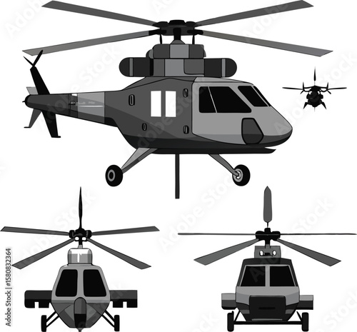 Military helicopter in flight silhouette vector