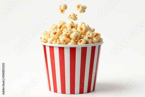 3D render of a classic striped popcorn bucket create with ai