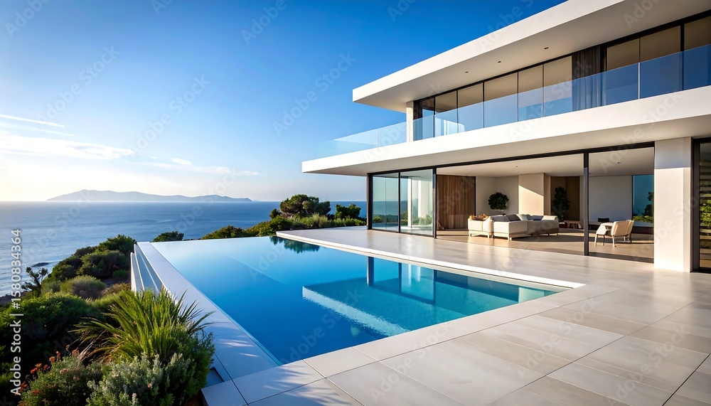Modern luxury home with infinity pool overlooking ocean Modern luxury home with infinity pool overlooking ocean