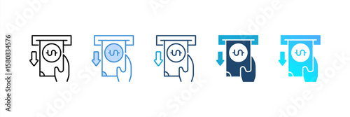 Cash Withdrawal icon set multiple style collection