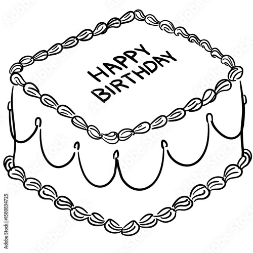 Cute Hand drawn Happy Birthday Square Cake Illustration
