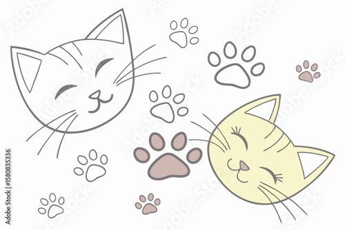 Charming pastel cat faces and paw prints for nursery decor