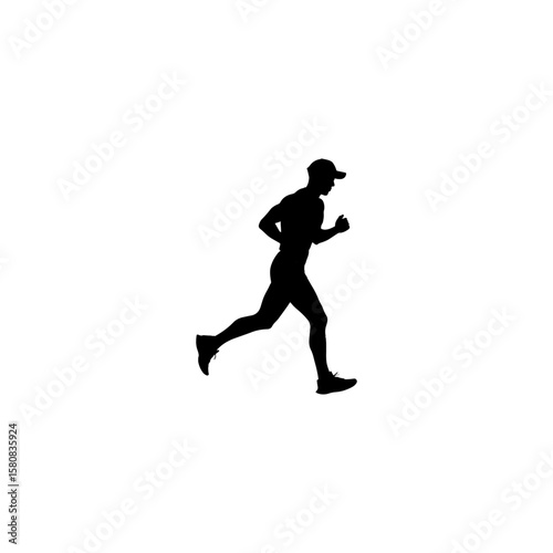 Black Silhouettes Runners sprint men on white background 