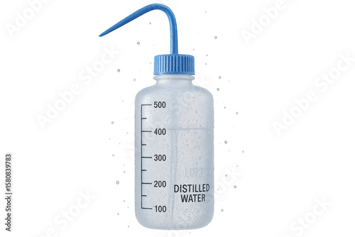 Distilled water wash bottle isolated on transparent background, laboratory equipment