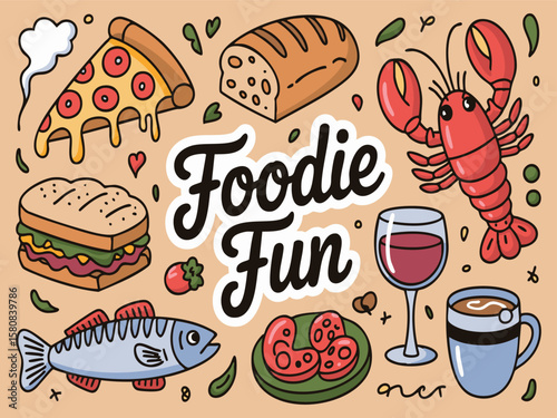 Delicious food assortment with playful text pizza sandwich
