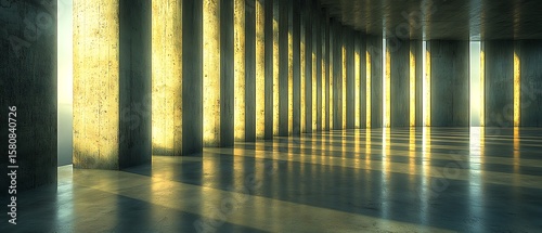 Modern architecture interior with concrete pillars and natural light