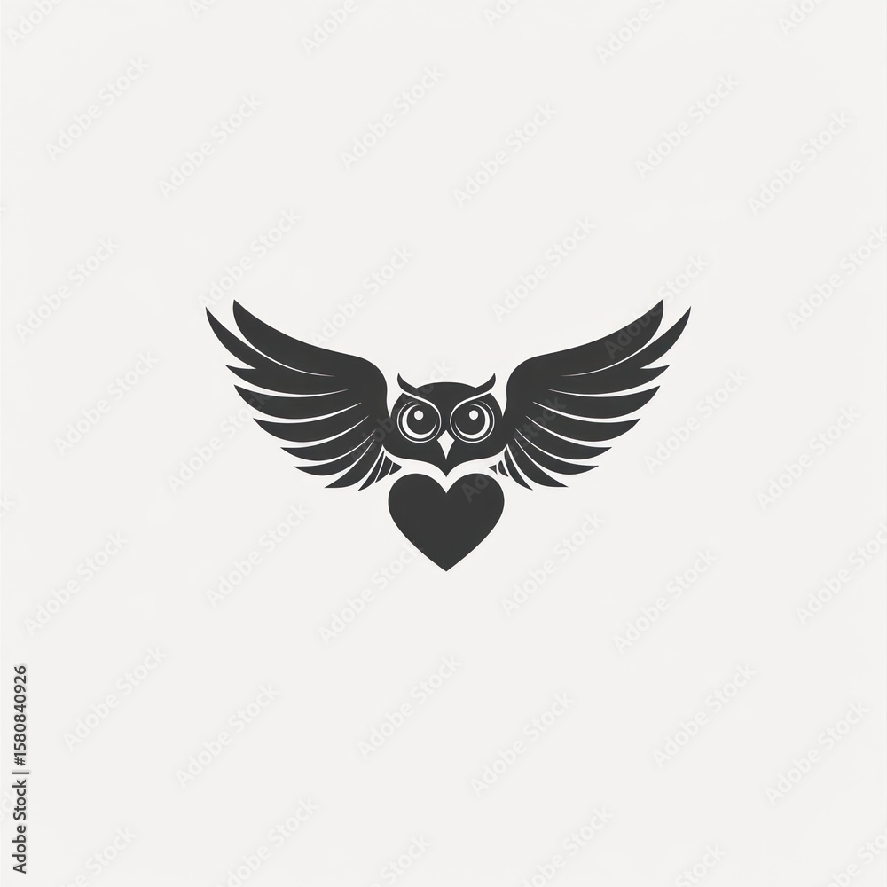 Obraz premium Silhouette of an owl in flight holding a heart
