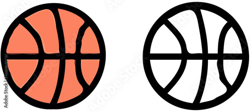 Two basketball icons, one colored orange and the other in black outline.