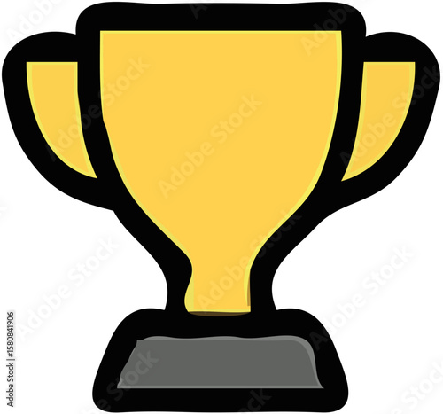 Illustration of a golden trophy with a dark outline and a gray base, isolated on a white background.