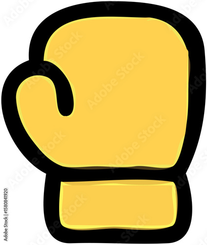 A yellow boxing glove with a thick black outline is depicted against a white background.