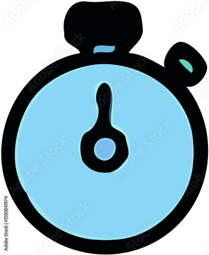 A light blue stopwatch with a black outline, showing the time.