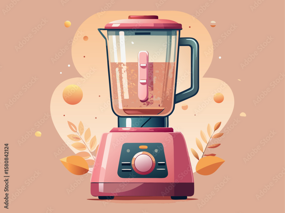 Naklejka premium Rose gold blender with sleek design, a powerful kitchen appliance perfect for making smoothies and healthy drinks. Stylish and functional countertop equipment. Vector illustration