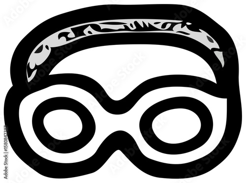A simple black and white drawing of goggles with a thick outline and head strap.