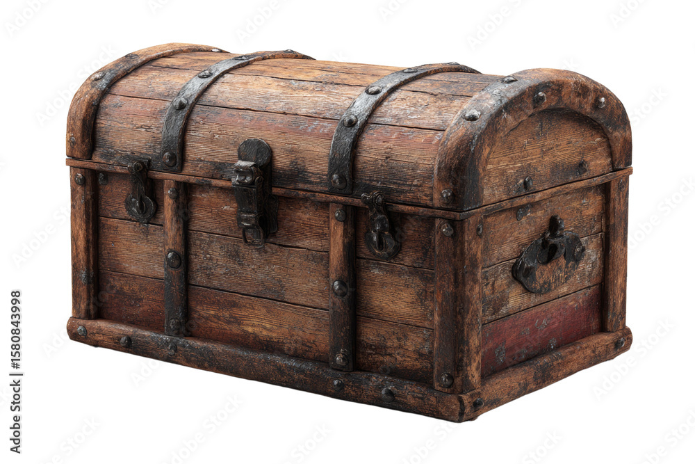 A wooden chest with a metal lock A wooden chest with a metal lock