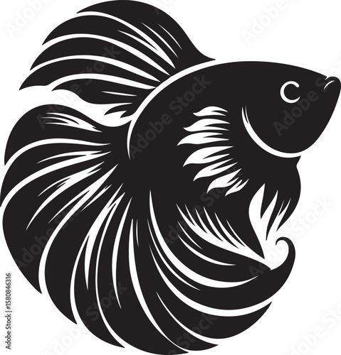 Elegant Black and White Betta Fish Silhouette