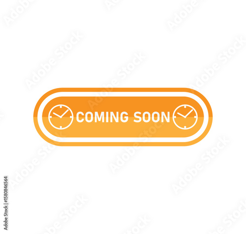 Orange Coming Soon Icon with Clocks – Rounded Label for Upcoming Event