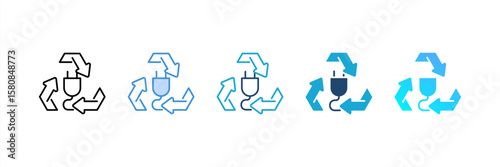 E-Waste Recycling icon set multiple style collection