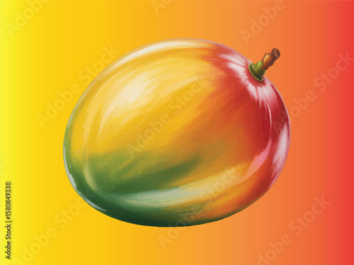 Ripe mango with blended yellow orange red green background fruit tropical